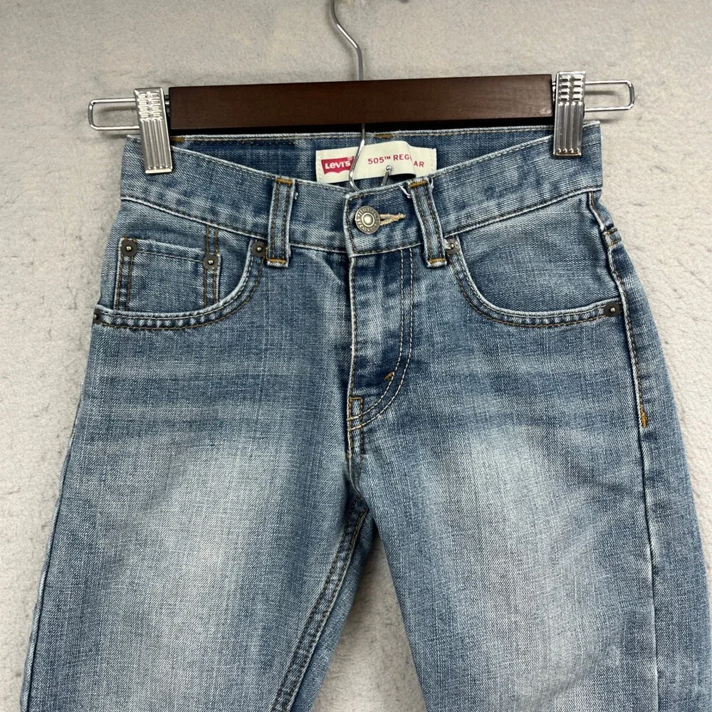 Levis Jeans Boys 8 Slim 505 Regular Light Blue Denim Pants Adjustable Waist Kids
